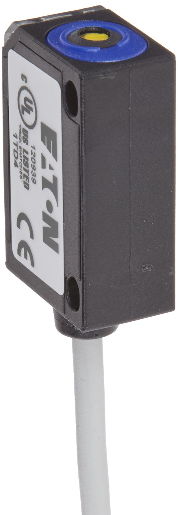 Eaton E71-PRN-CA Photoelectric Sensor, Polarized-Reflex Sensing Mode, 6' Length 4-Wire Cable, 10-30 VDC Input Voltage, Visible Red LED, 100 mA NPN Output, 2.5 m Sensing Range