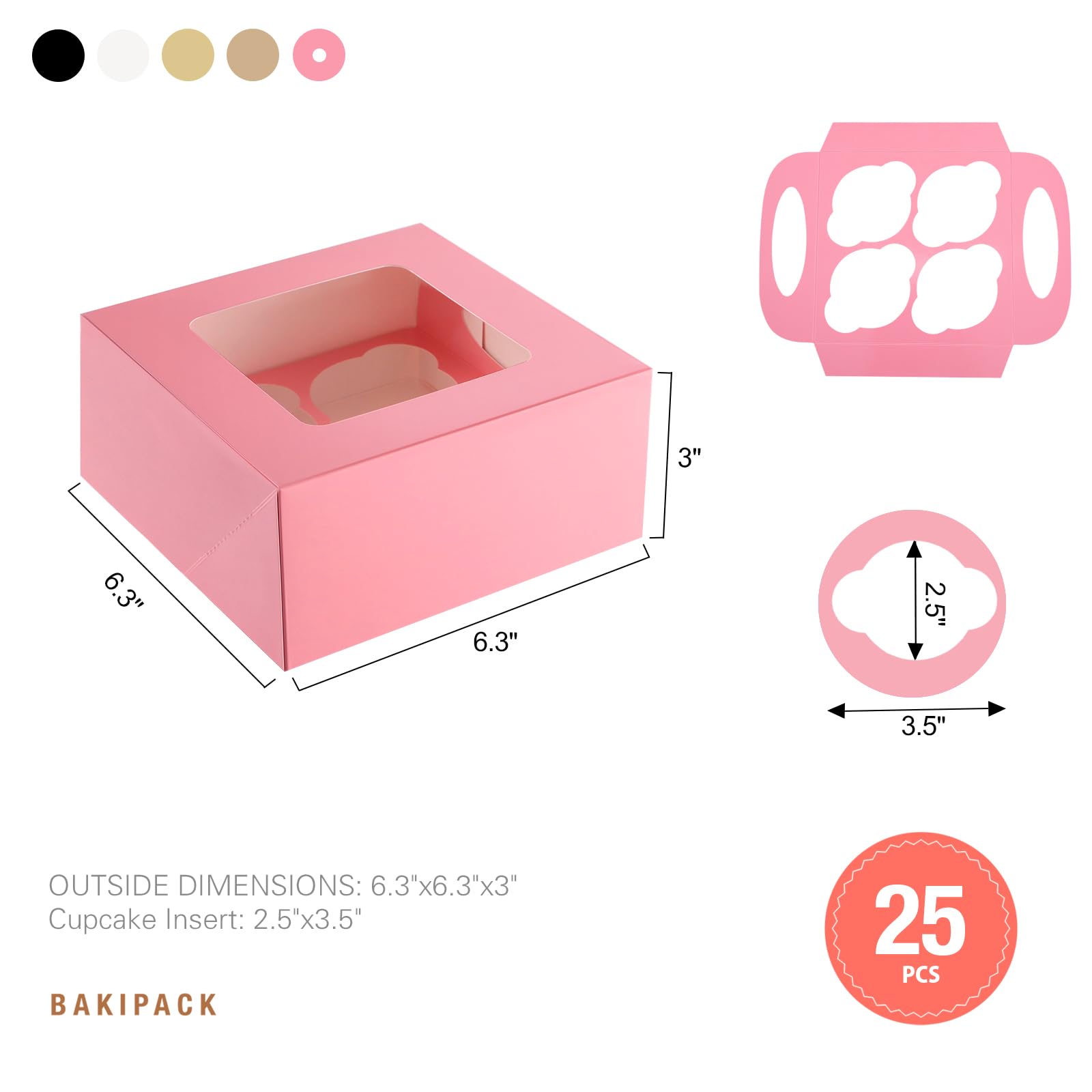 Pink Cupcake Boxes - 25 Pack with Window -6