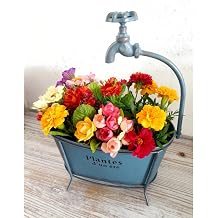 Faucet Metal Tub Flower Pots,Vintage Flower Planter with Clawfoot,Vase Oval Farmhouse Cactus Pot Nursery Tub for Indoor/Outdoor Garden Decorative Blue, M11.8 * 9 * 15.7inch