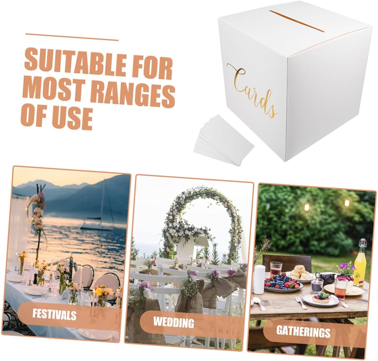 Unomor Wedding Card Box Set with 4 White Paper Card Holders and 10 Greeting Wedding Message and Money Envelope Storage for Reception and Party Decorations