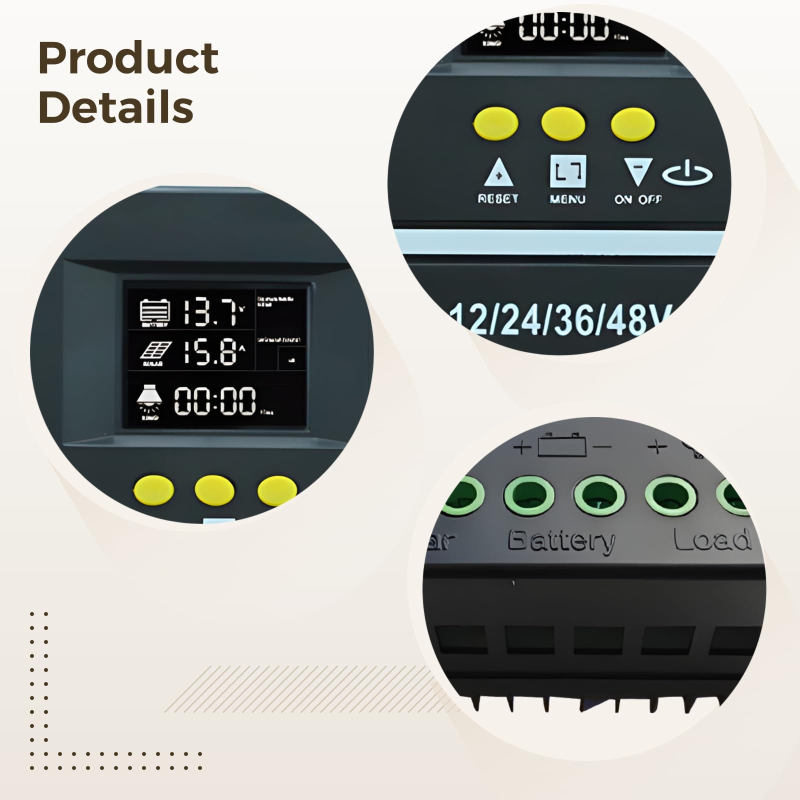 Regulator ładowania słonecznego 100 A, MPPT, automatyczne napięcie 12 V-48 V, wyświetlacz LCD, podwójne porty USB, aluminiowa obudowa