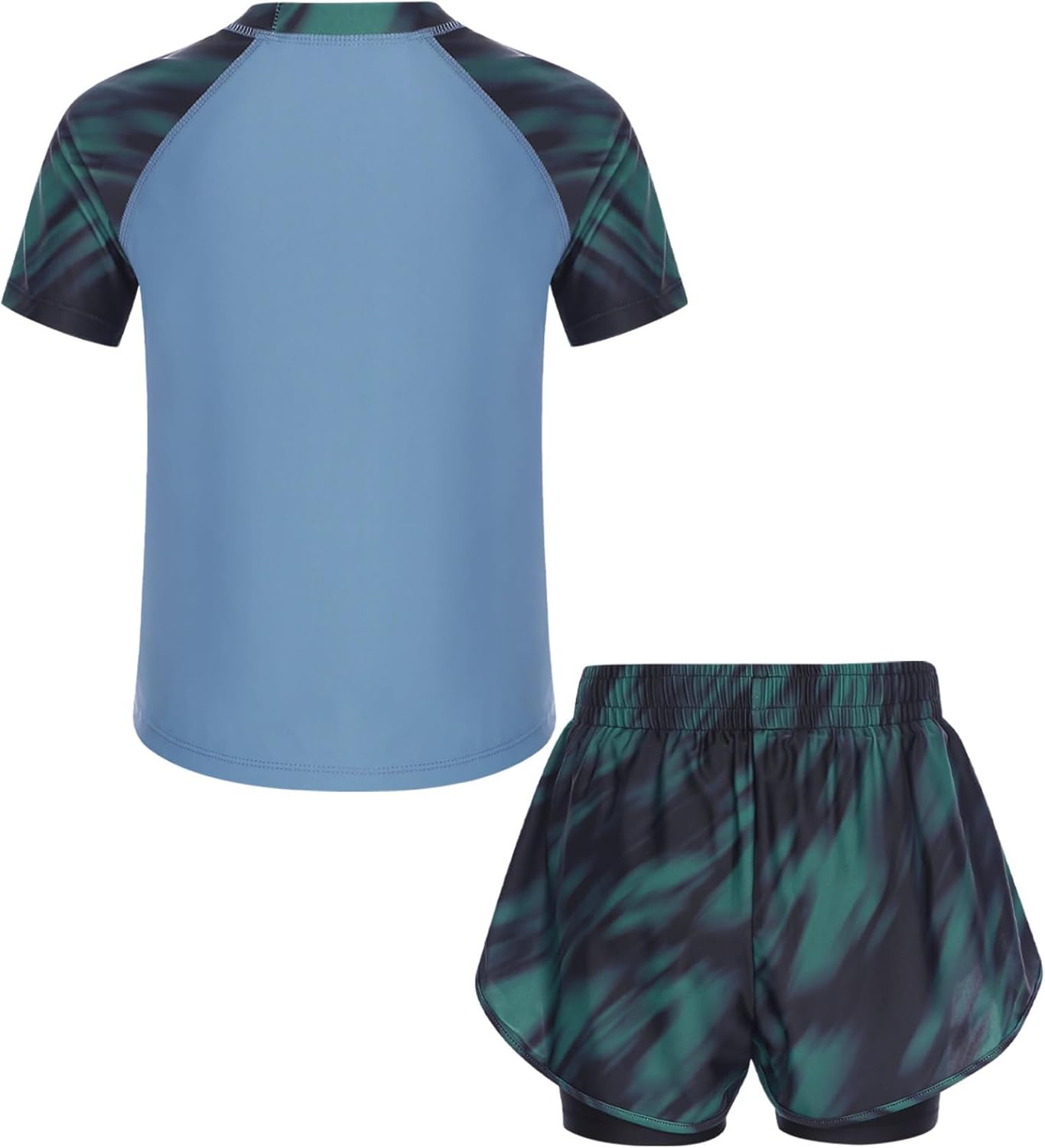 Kids Boys Short Sleeve Swim Shirts with 2 Legs Shorts 2 Pieces Athletic Swimsuits