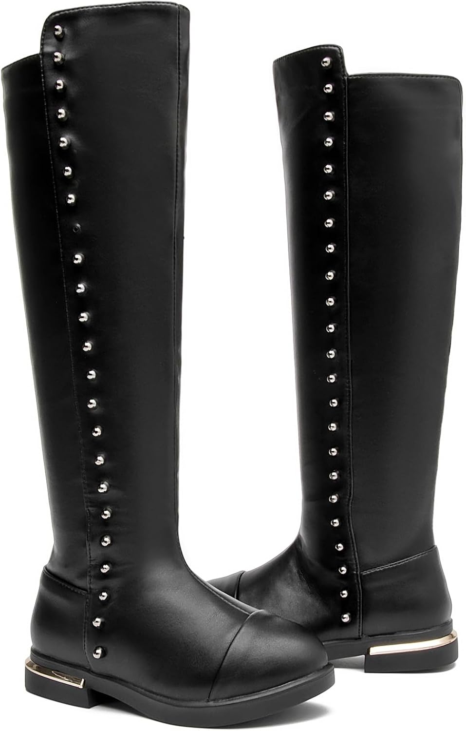 WUIWUIYU Girls Cute Leather Zip-Up Knee High Boots Warm Fur-Lined Snow Boots Costume Ridding Boot