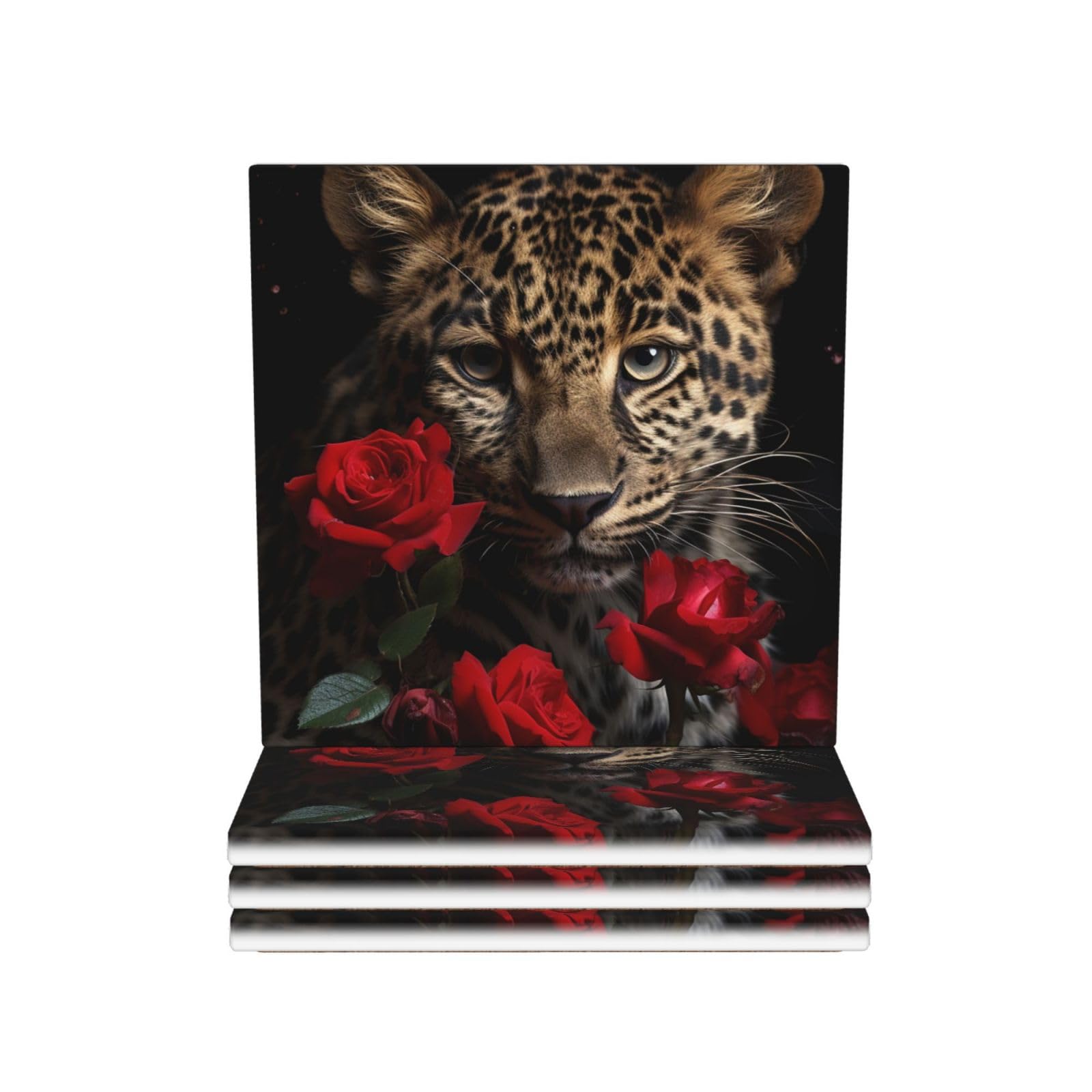 Dessous de verre absorbants léopard rose en céramique pour table
