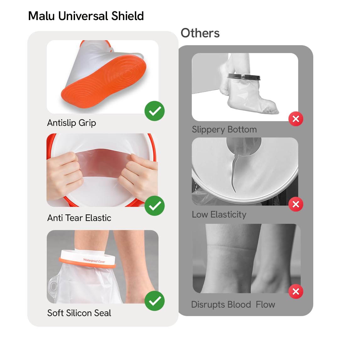 Malu Anti-Slip Waterproof Foot Cover Cover-Anti Slip Grip Sol, Soft Silicon Seal and Tear-resistant stretch safe shower protector for the legs and ankle: purpose and watertite cast shield Malu Anti-Slip Waterproof Foot Cover Cover-Anti Slip Grip Sol, Soft Silicon Seal and Tear-resistant stretch safe shower protector for the legs and ankle: purpose and watertite cast shield
