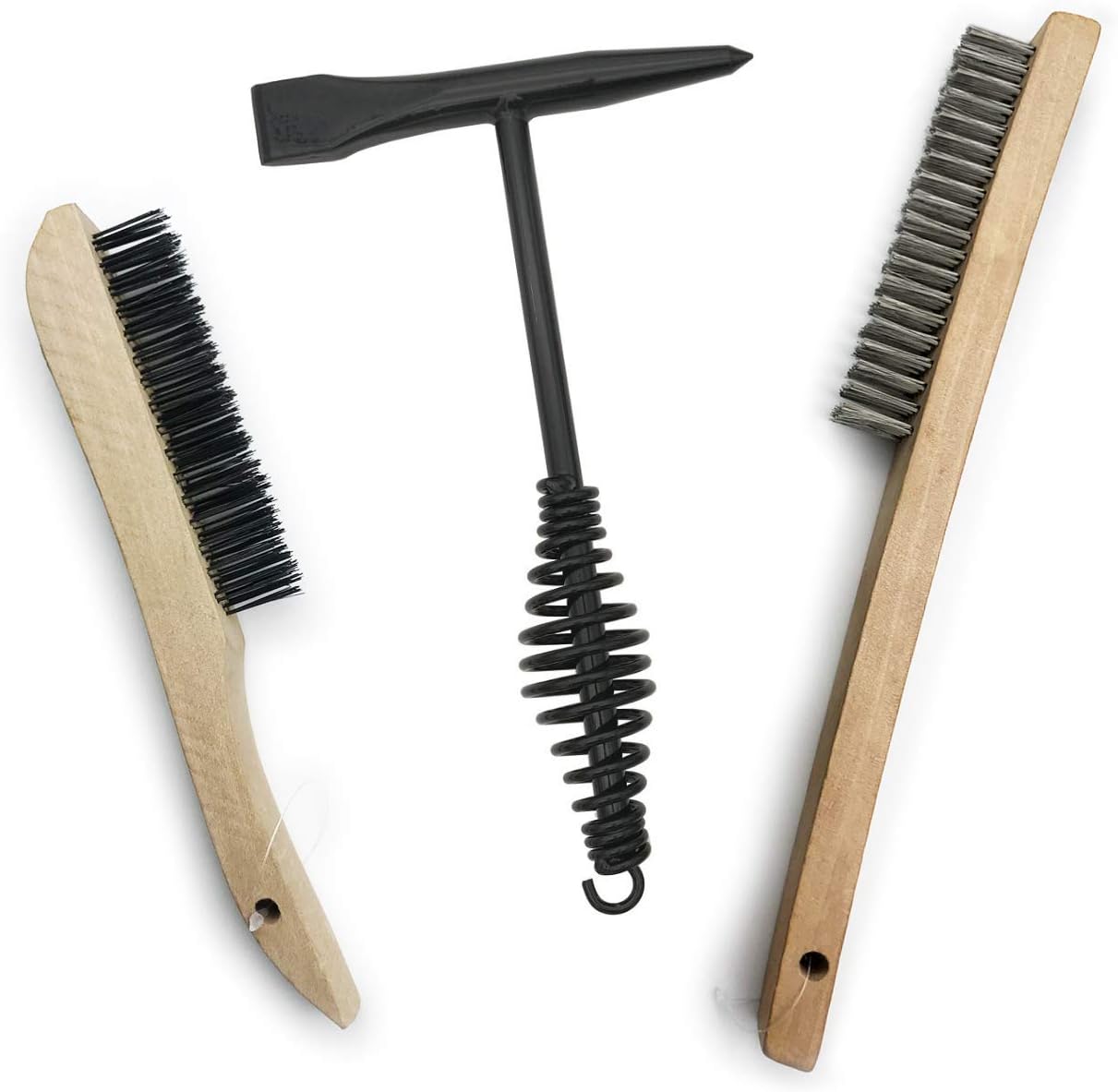JounjipWelding Chipping Hammer + 2 Pack Stainless Steel & Carbon Steel Wire Scratch Brushes (Straight Wire)