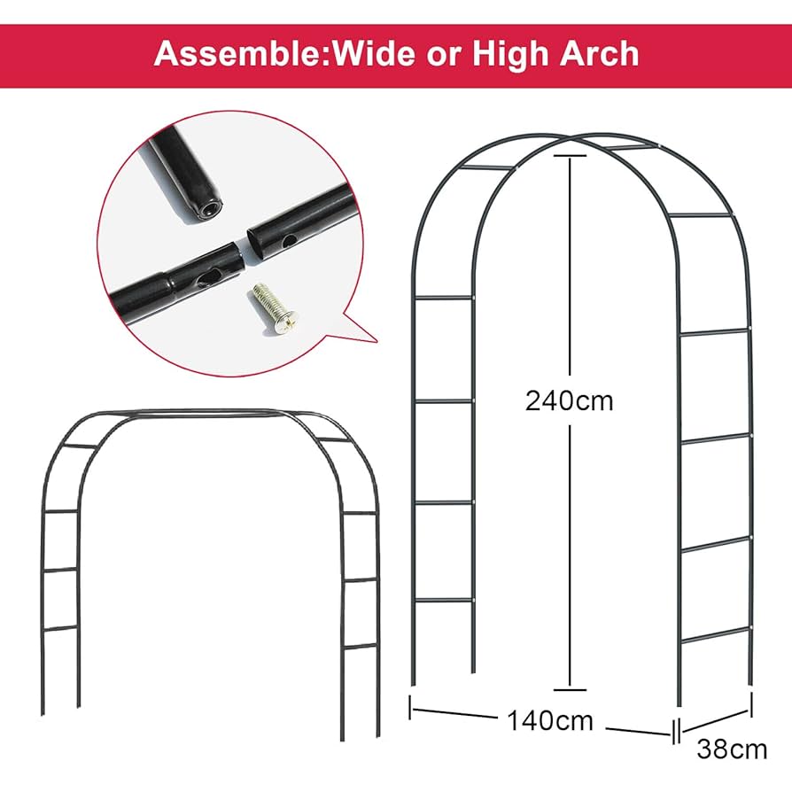 Arco Per Rose Rampicanti In Metallo - Pergola Da Giardino 240x140cm Nero