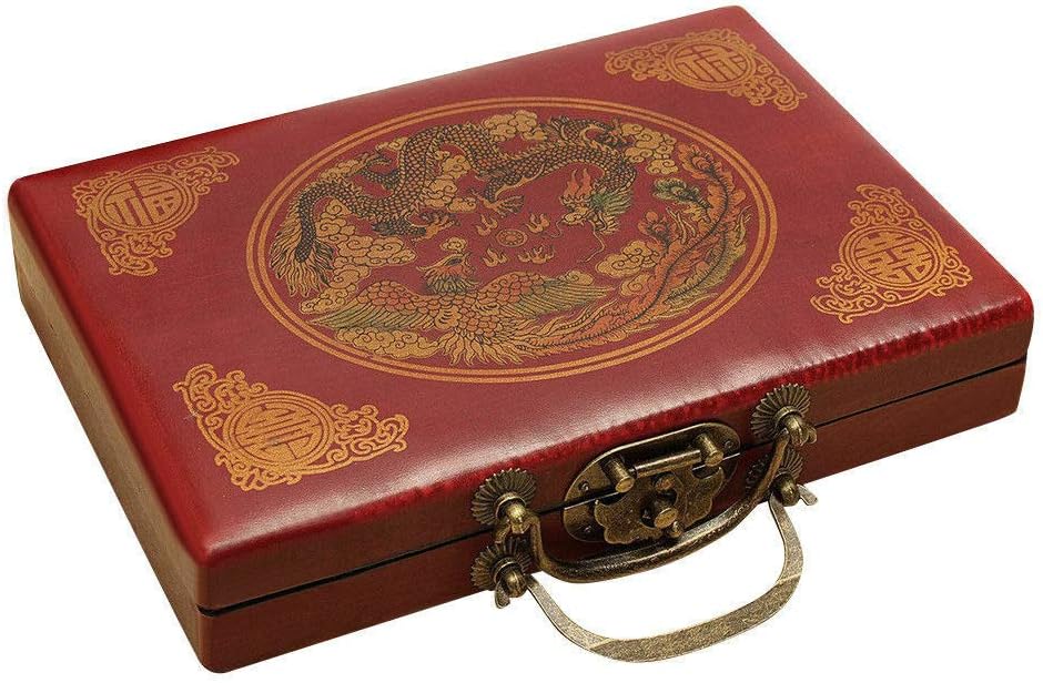 SLEE Portable Retro Mahjong Box Rare Chinese 144 Mah-Jong Set Bamboo Piece with Box