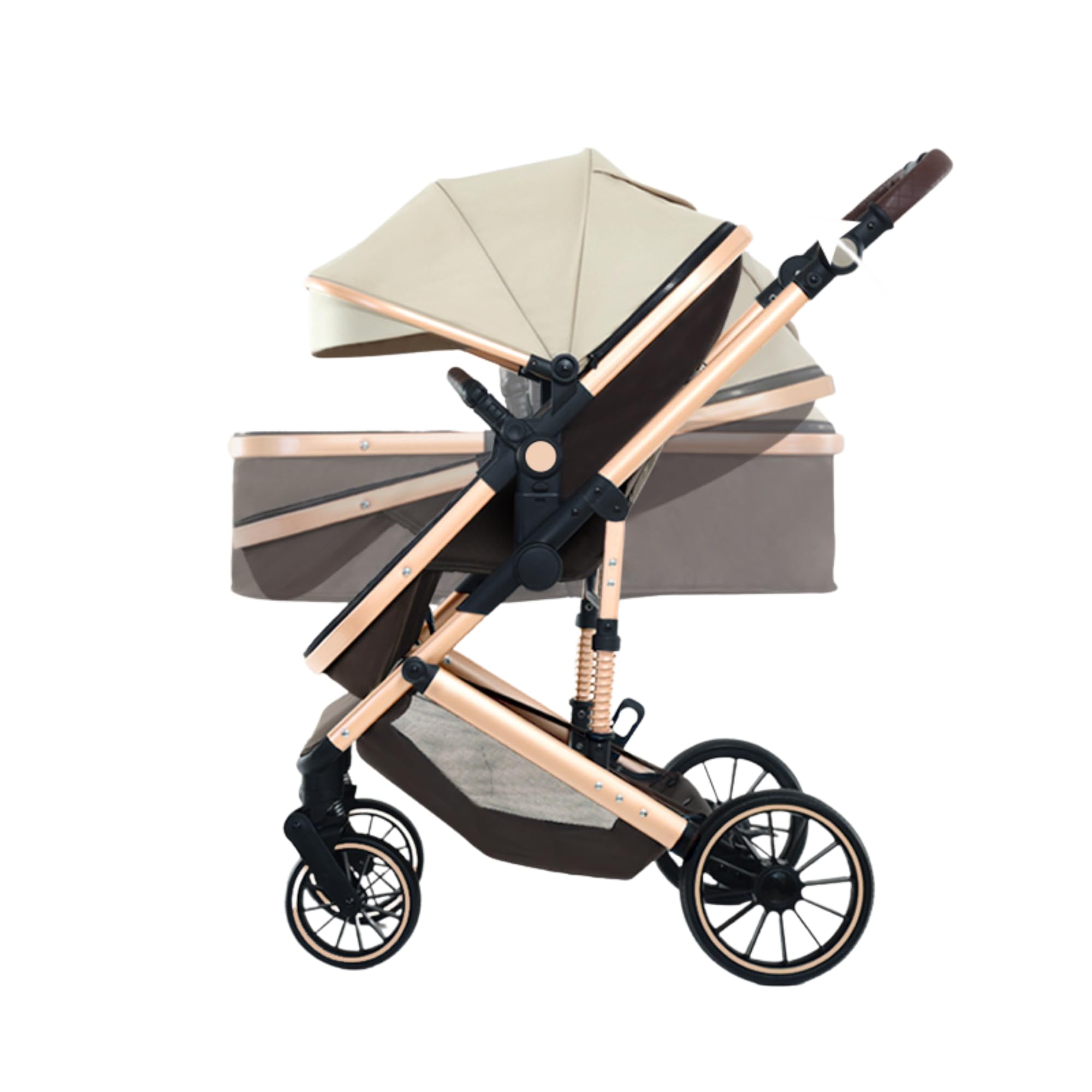 YAZOCO Poussette 3 en 1, Poussette Bebe Peut être poursuivi dans les deux sens, Pousette avec Conception Pliable Un Clic (kaki)