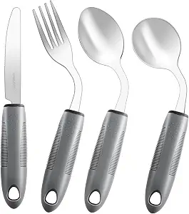 Adaptive Utensils, Weighted Set for Hand Tremors, Right-Handed, 4 Pieces (Knife, Fork, Spoon, Teaspoon)
