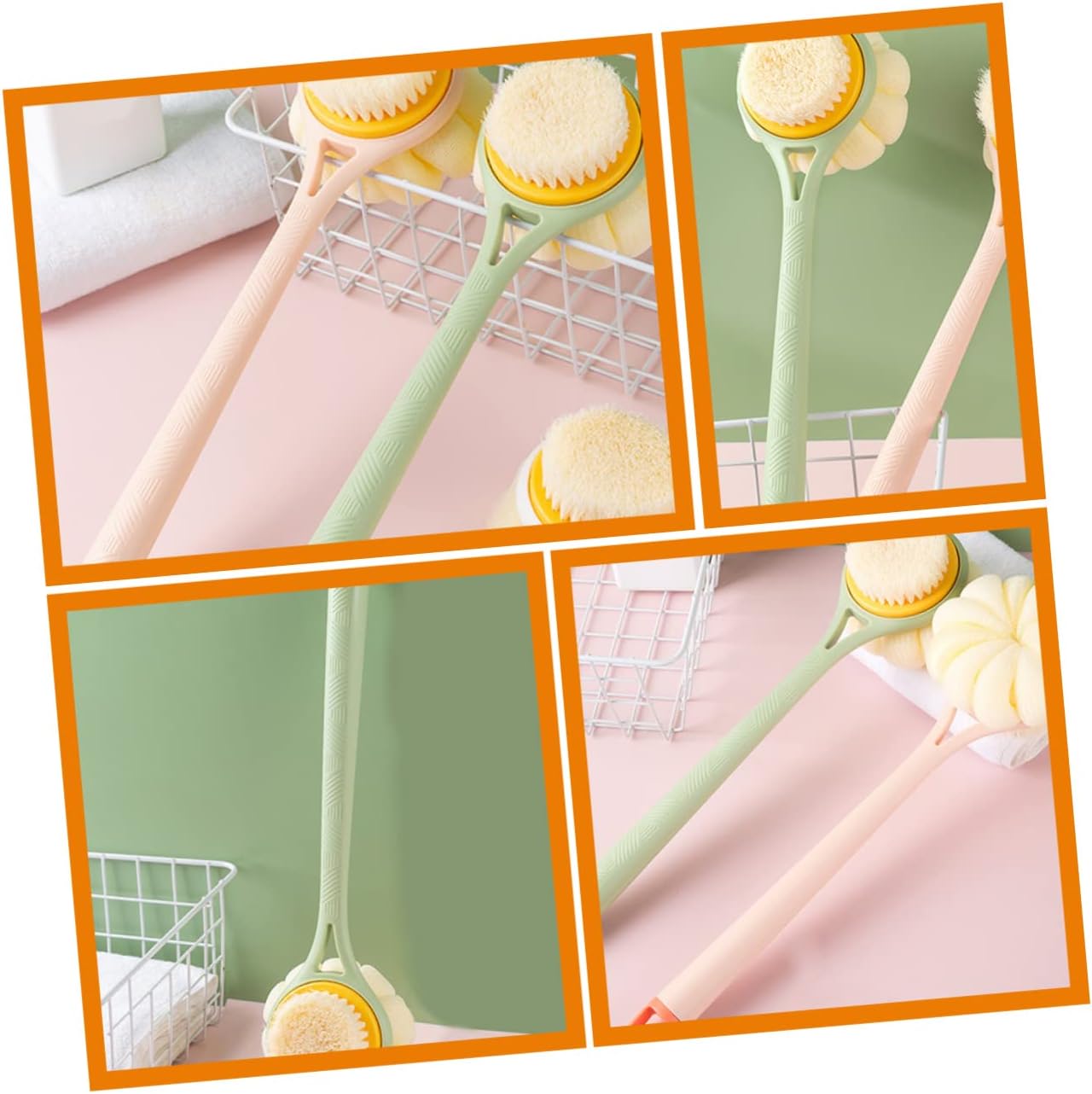 Long Handle Back Scrubber Shower Brush for Men and Women Dual Sided Soft Nylon Bristles Portable Body Bath Brush for Easy Exfoliating and Deep Cleaning with Hanging Design