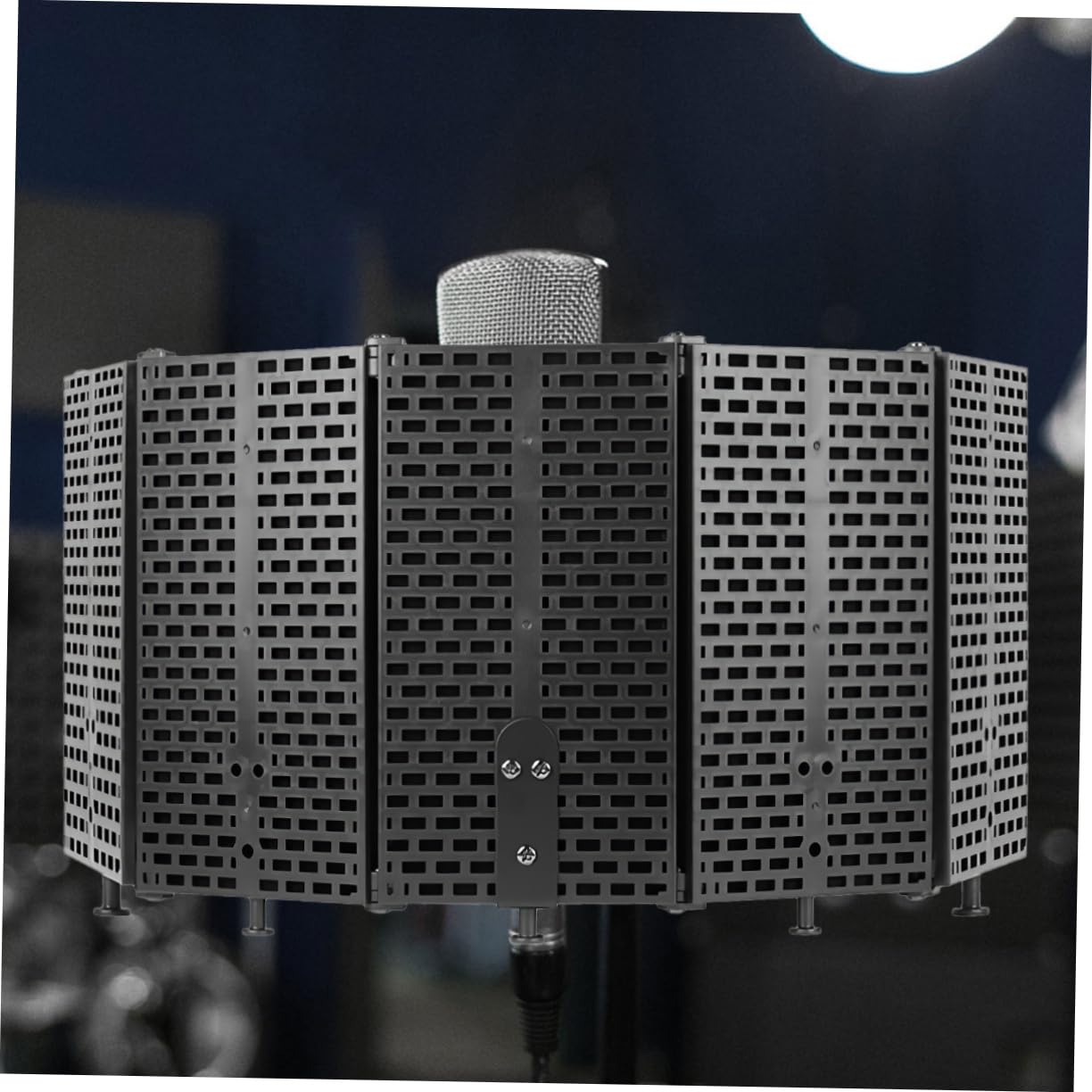 POPETPOP Protector de Aislamiento de Espuma y Abs para Micrófono Plegable Incluye Tornillos Diseño Ajustable para Grabación en Estudio y Uso al Aire Libre