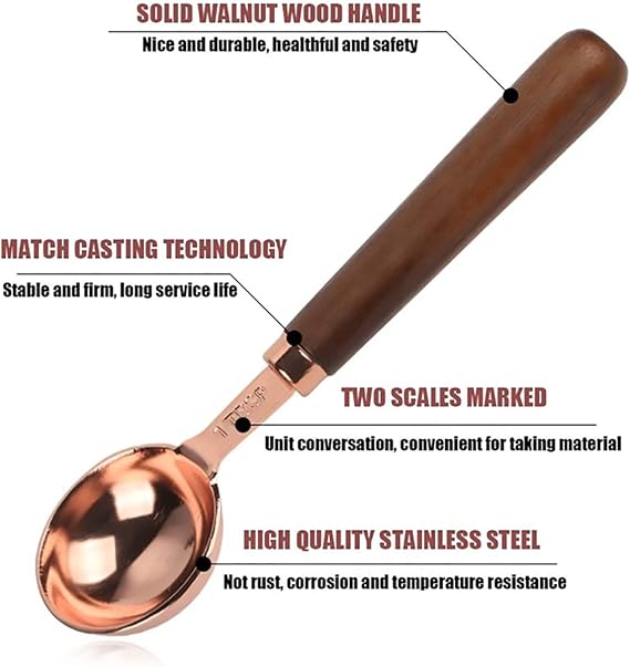 Set of 4 Stainless Steel Measuring Spoons, Copper Plated Nesting Measuring Spoon Set with Walnut Wood Handle for Dry and Liquid Ingredients (Spoons Set: 1/4 1/2 1 tsp & 1tbsp)