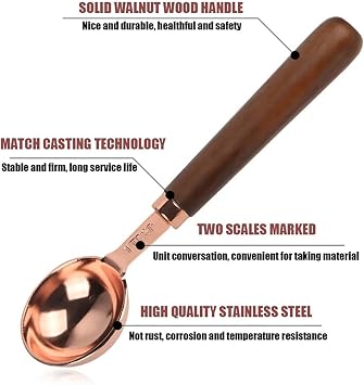 Set of 4 Stainless Steel Measuring Spoons, Copper Plated Nesting Measuring Spoon Set with Walnut Wood Handle for Dry and Liquid Ingredients (Spoons Set: 1/4 1/2 1 tsp & 1tbsp)
