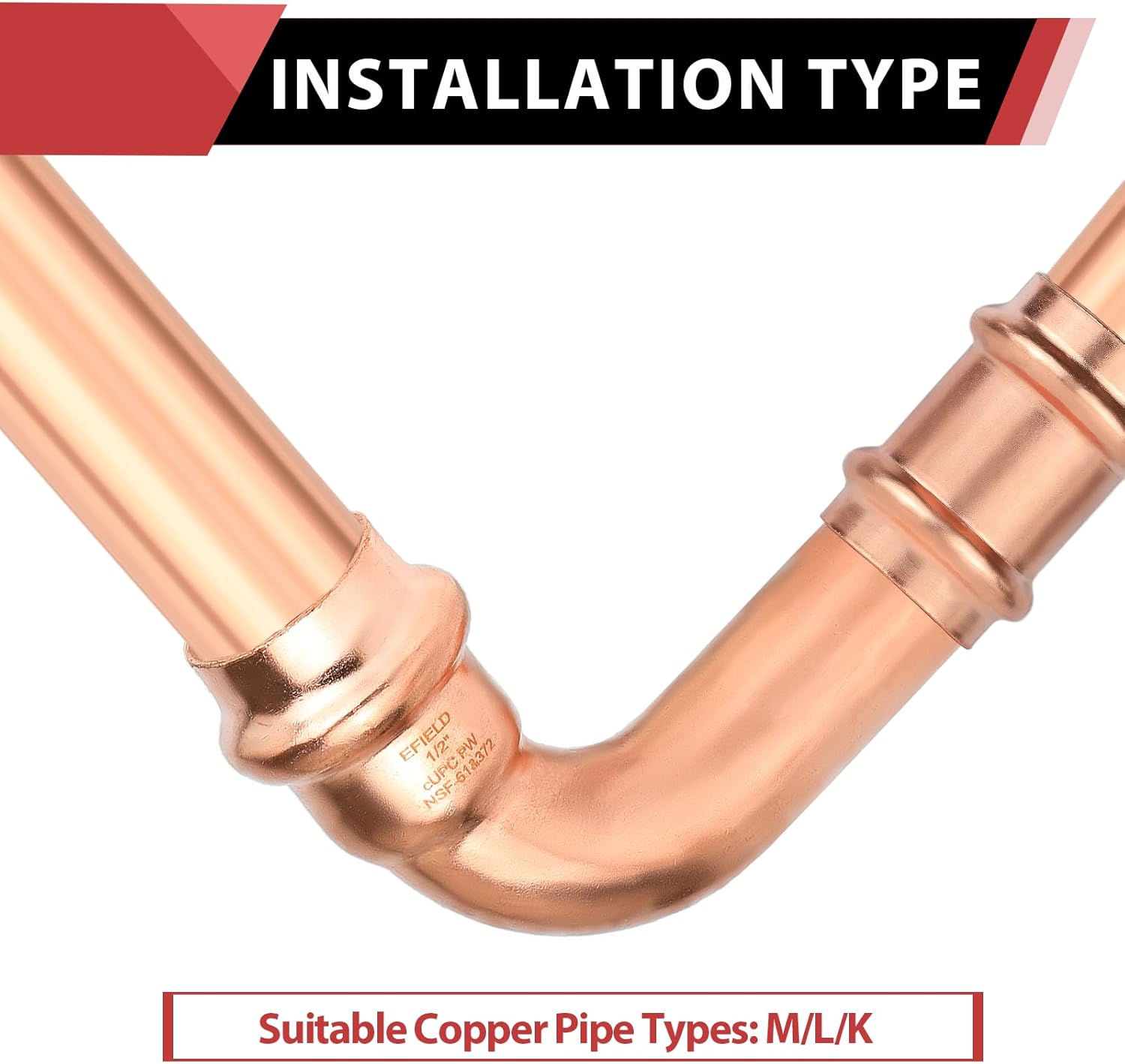 (Pack of 10) EFIELD 1/2" x 1/2" Copper Press Fit 90 Degree Street Elbow Fittings For Copper Tube Connection (1/2-inch),(PRESS034)