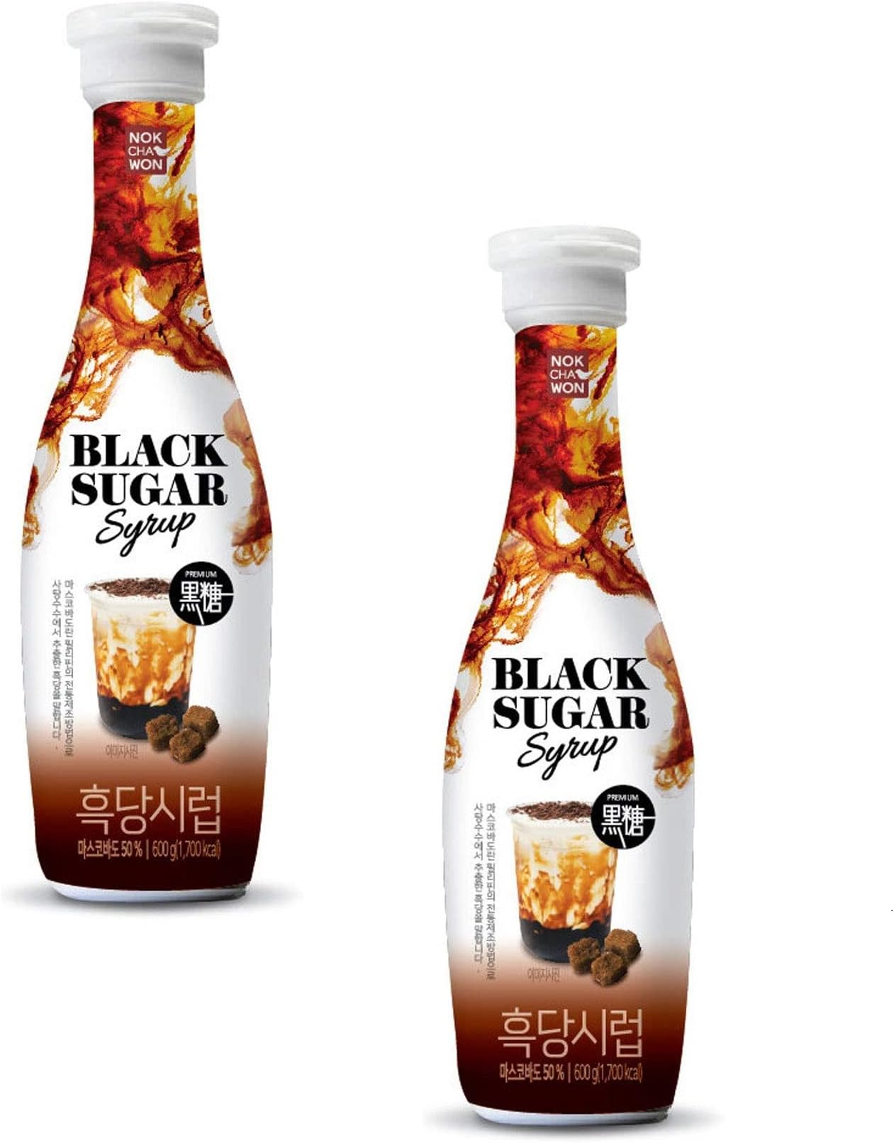 [Nokchawon] Cafe Base Syrup for Tea, Easy to Make at Home, Black Sugar Syrup for Tea, Easy to Use, Tube Type, Mascovado 50%, Easy to Make Black Sugar Latte,(Black Sugar)(Two-Pack)