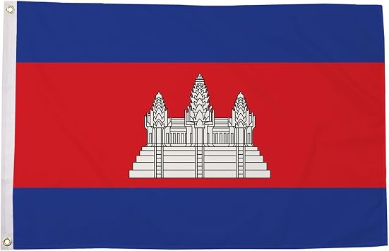 Cambodia Flag 5ft x 3ft National Flag Blue Red White Horizontal Stripes Angkor Wat Premium Quality Polyester Double Stitched Brass Grommets 150cm x 90cm Indoor Outdoor Banner Display
