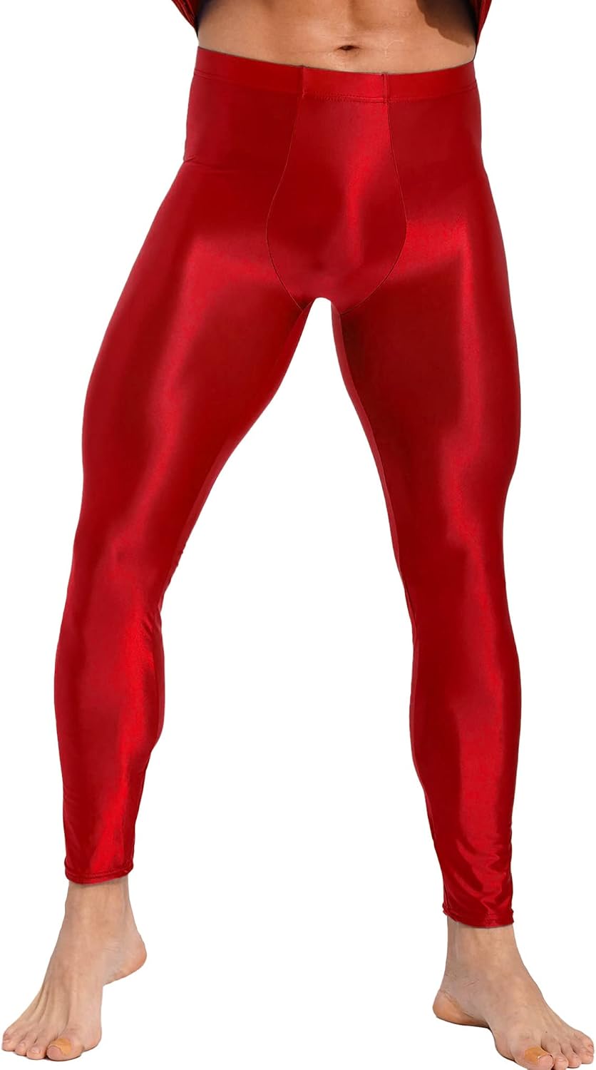 Mens Bulge Pouch Skinny Long Trouser Elastic Waistband Solid Color Leggings Compression Pants