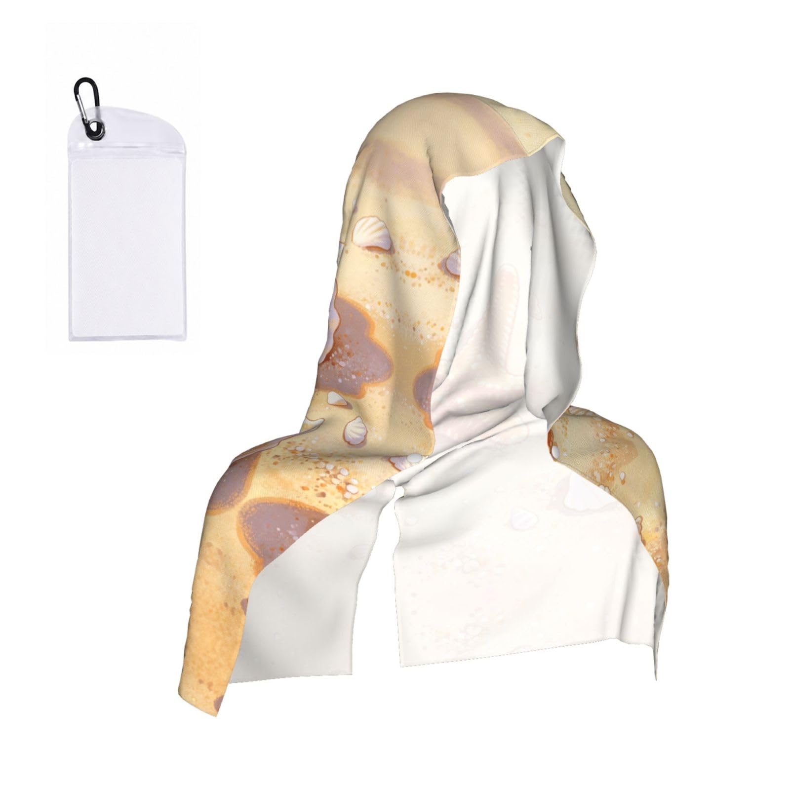 CNTDBU Starfish Seashell Art Cooling Towel Hooded-Instant Chill Neck Cover for Sports, UV Cooling Rag for Running Gym