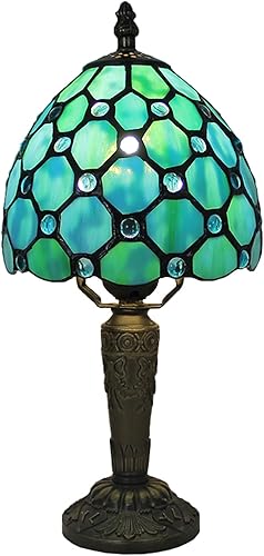 Miniatura 10 de Tiffany - Lámpara de mesa de libélula azul para sala de estar, pantalla de vitral, mesita de noche, lámparas de mesa para dormitorio, con bombillas