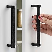 Vista 76 de Paquete de 5 tiradores de gabinete de 3–3/4 pulgadas estriado en negro y oro, manijas de gabinete mate en negro y oro cepillado AP1311, herrajes