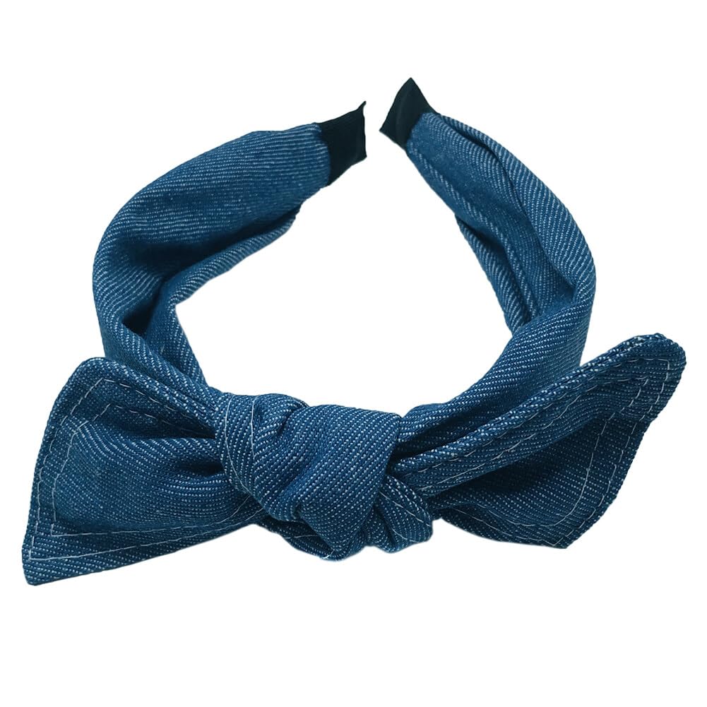 Blue Denim Headbands Bowknot Hair Hoop Non-Slip Wide Top Knot Head Band Fashion Hairbands Womens Hair Accessories - Image 3