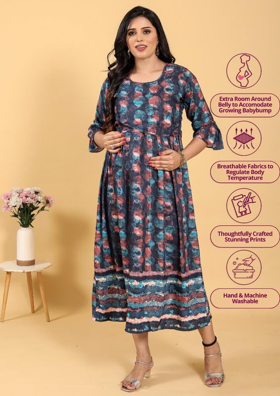 Image of RITIJYA Zipless Feeding Kurta Dress for Women | Maternity Nursing Kurti, No-Zip Easy Access | Extra Pleats Pre to Post Pregnancy | Quick-Dry Fabric | S-4XL