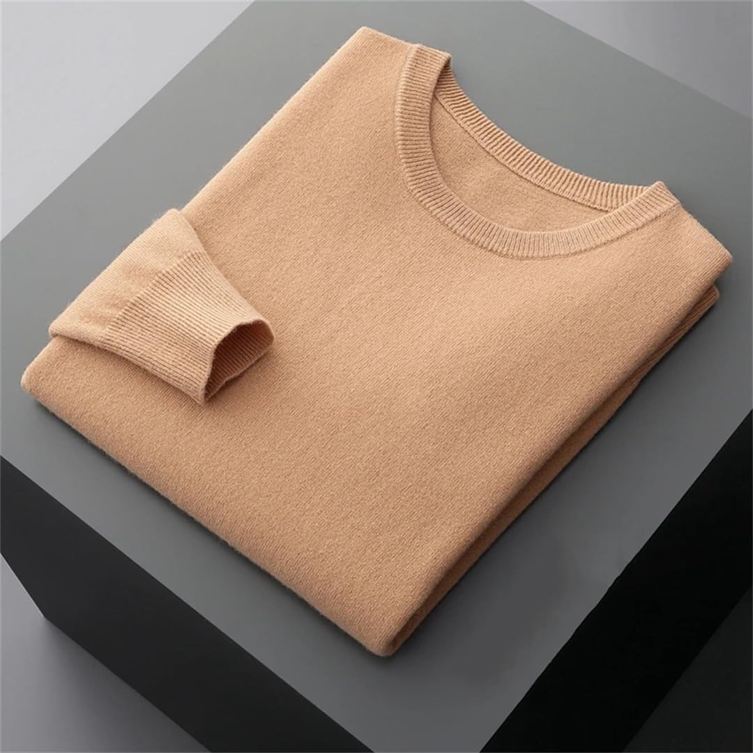 Suéter de punto versátil con cuello redondo para hombre, informal, liso, de manga larga, azul marino, XXL