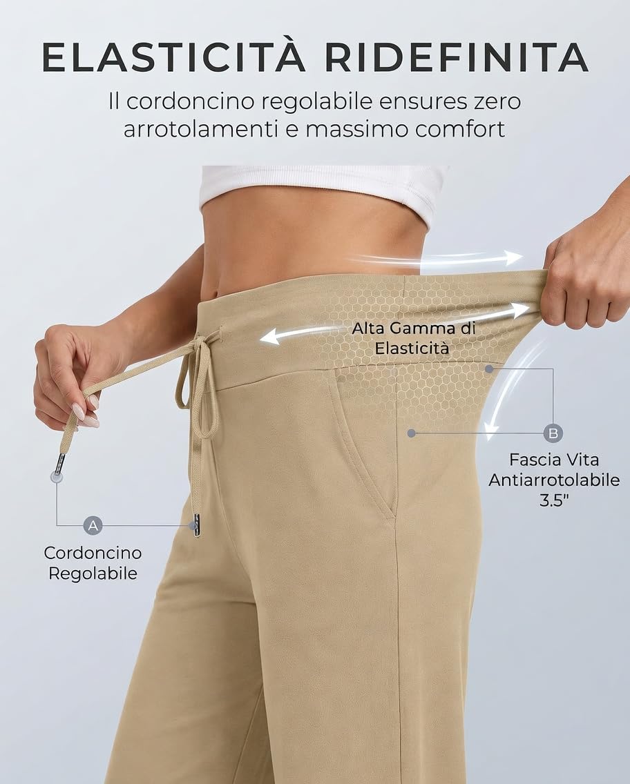 Pantaloni Capri Donna Yoga Vita Alta con Tasche, Pantaloni 3/4 Donna Estivi Elasticizzati A Gamba Larga con Coulisse, Pinocchietti Casual Leggeri per Fitness Passeggiata