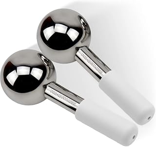 PRIME Fitness Ice Globes for Facials: Unbreakable Steel Cryo Sticks Reduce Puffiness, Wrinkles, Dark Circles | Cooling Face Neck Eye Massager (White)