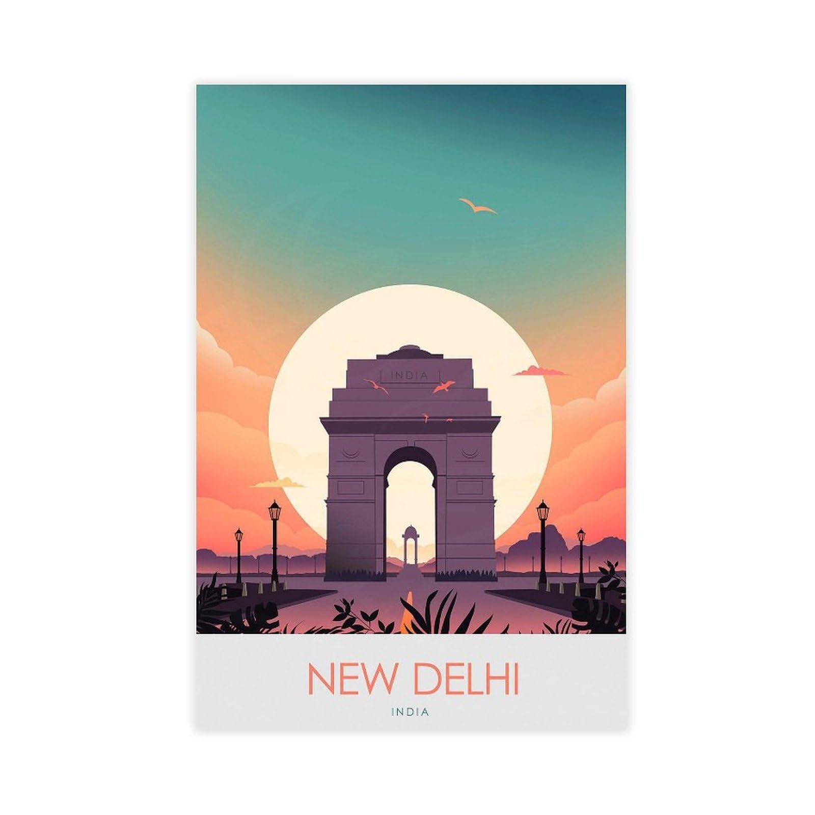 India Travel India Gate New Delhi Canvas Poster Bedroom Decor Landscape Office Room Decor Gift 24x36inch(60x90cm)