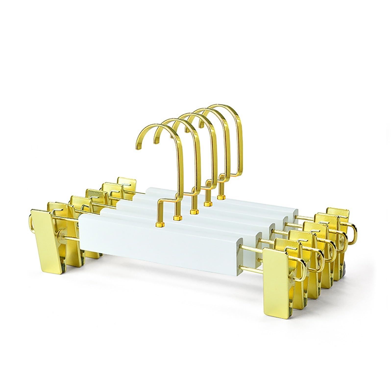 Natural Wooden Trousers Hangers 10Pcs Solid Wood Clothes Hanger Closet Organizer Suit Pants Drying Rack,Gold Hook Wardrobe Storage