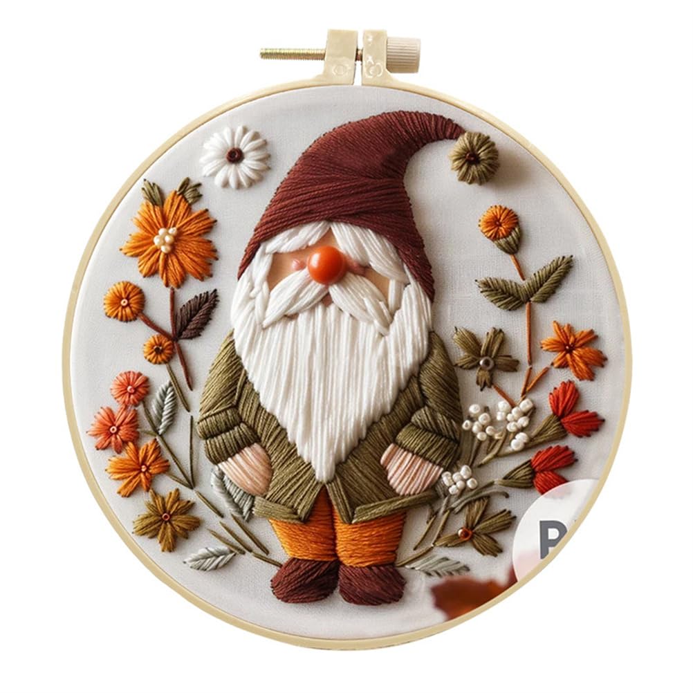 Meecaa Dwarf Flower Embroidery Kit Starter Set, Hand Embroidery Set,Pattern Printed Cross Stitch Set for Beginner Adults, with Embroidery Hoop and Instructions (Dwarf 1)