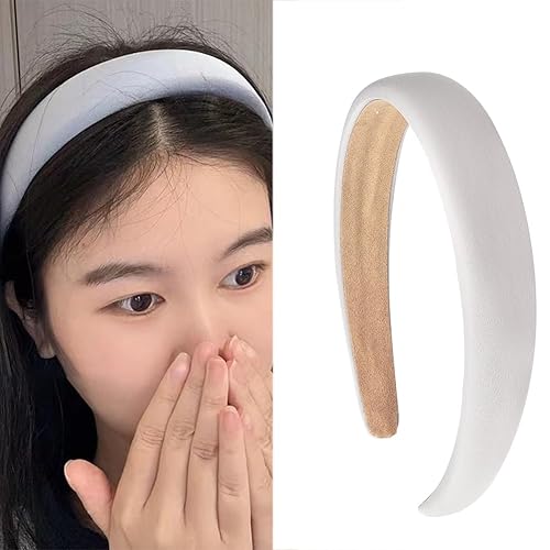 Miniatura 2 de Diadema acolchada negra para mujer  Aro de pelo de satén ancho, simple, suave para niñas y adolescentes, accesorio de cabeza gruesa sin dientes