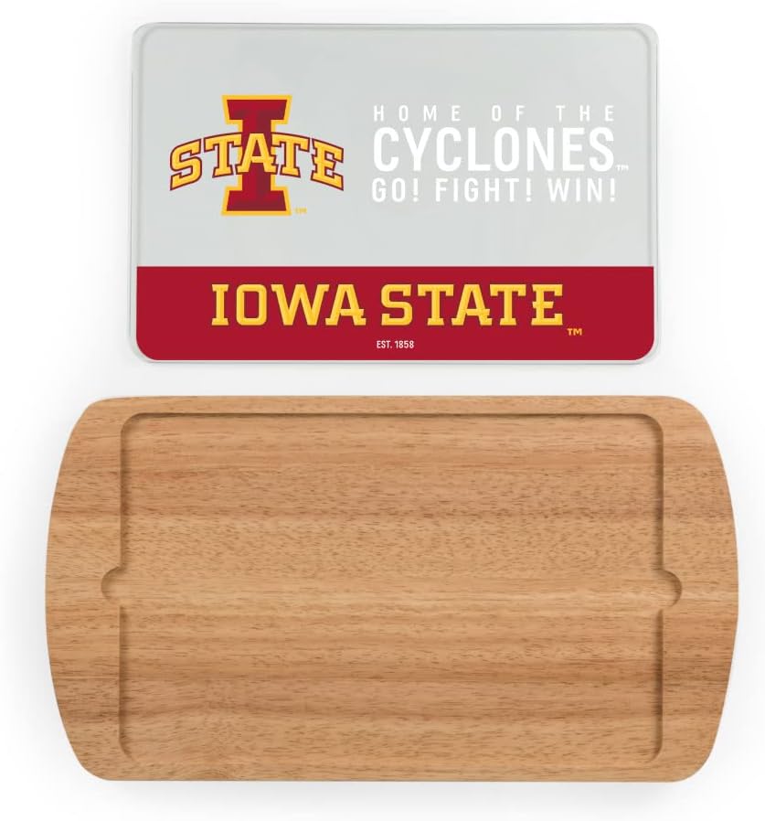 PICNIC TIME NCAA Billboard Glass Top Cheese Board, Serving Platter, Cheese Boards Charcuterie Boards, (Parawood)
