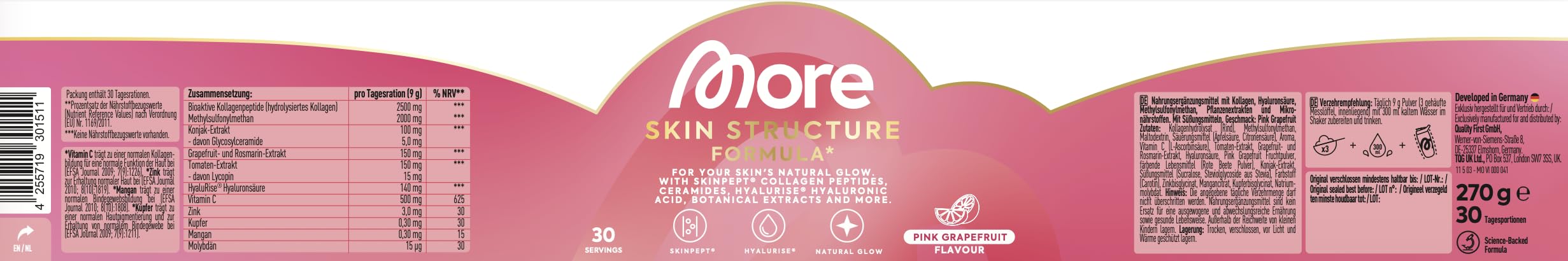 MORE Skin Structure Formula, Pink Grapefruit, 270 g, mit Kollagen & Hyaluron - made in Germany