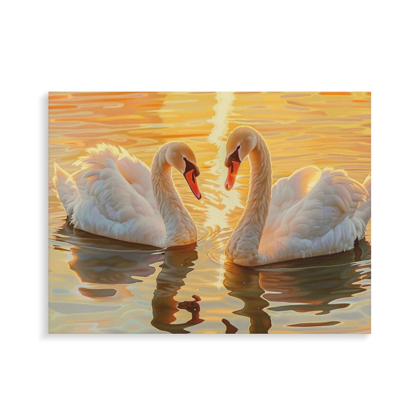 Amazon | 夕暮れ時の湖にいる二羽の白鳥 数字キットによる絵画 数字