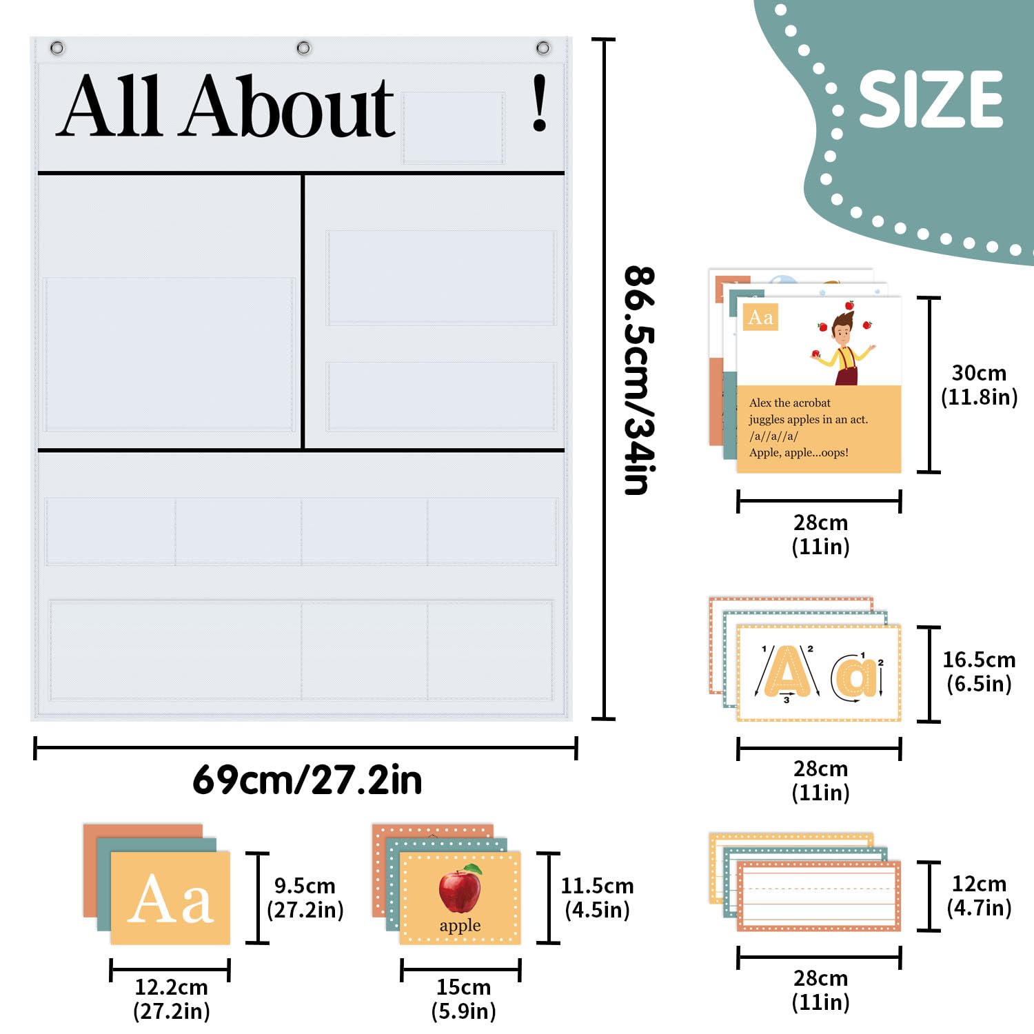 Pocket Chart For Classroom – Alphabet Learning Wall Chart With 99 Flash ...