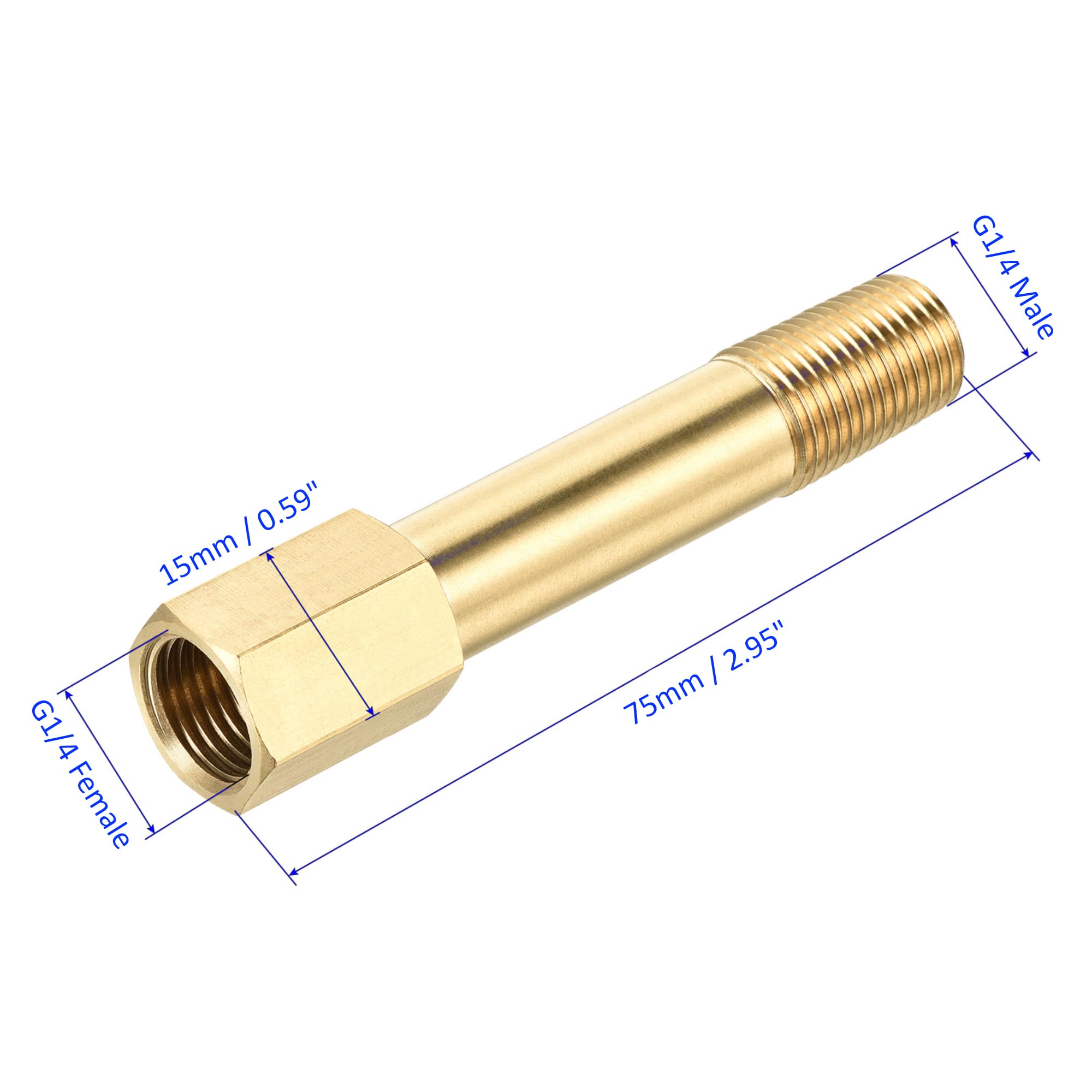 M METERXITY Przedłużacz, złączka, złączka rurowa - mosiądz sześciokątny sprzęgło konwerter adapter zastosowanie przemysłowe (G1/4 gwint wewnętrzny G1/4, gwint zewnętrzny 75 mm, złoty)
