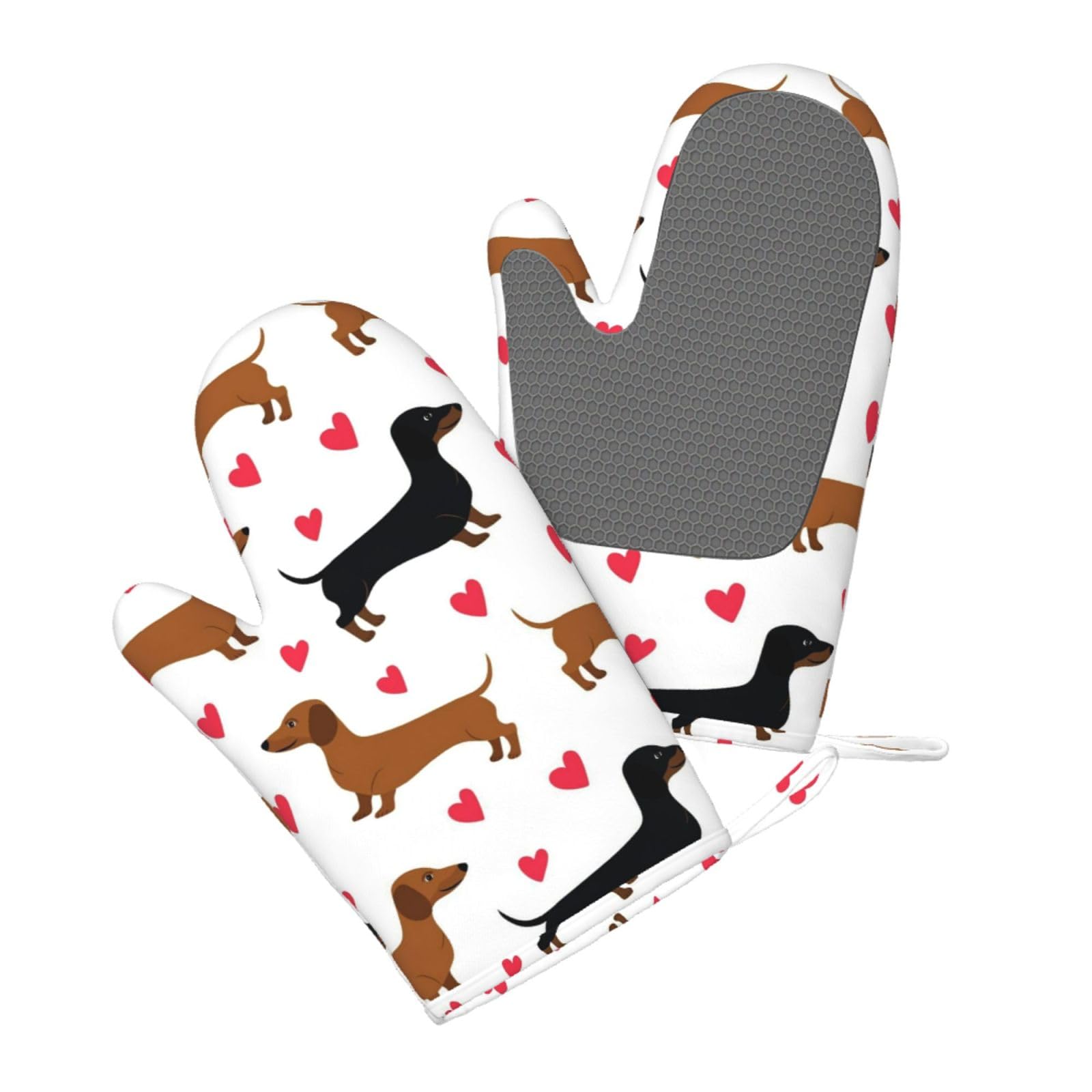 Aqrjlpo Women's Romantic Dachshunds Silicone Oven Mitts Set 2Pcs, Printed Heat Resistant Non-Slip Silicone Oven Gloves For Kitchen Cooking Baking Microwave