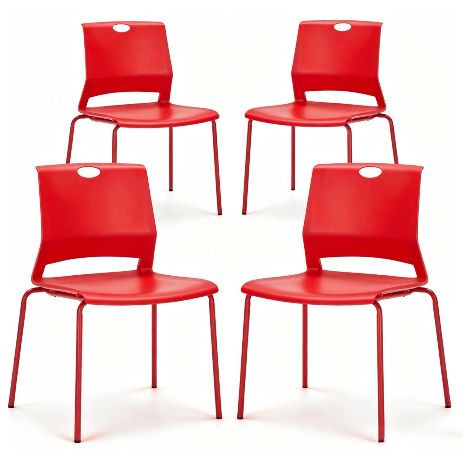 Red Stackable Chairs Set of 4, Waiting Room Chair Plastic Seat