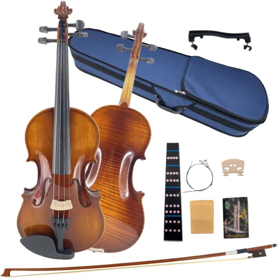 WUQIMUSC 4/4 Violin Kit for Beginners - Perfect for School Orchestra & Daily Practice, Solidwood Maple/Basswood Construction, Tiger Stripe Glossy Finish, Hard Case & All Accessories Included