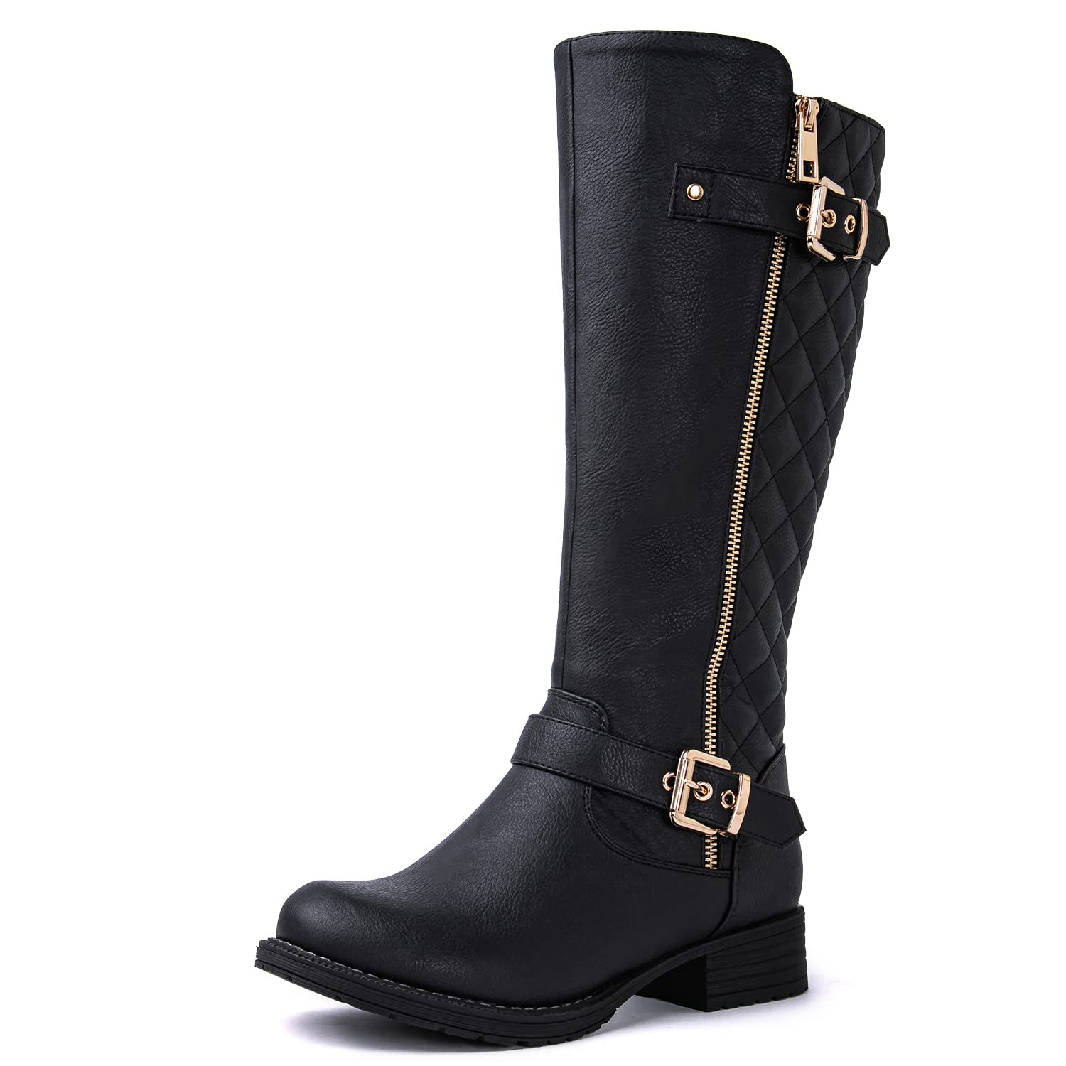 GLOBALWIN Womens Quilted Knee High Boots Low Heel Comfortable Fashion Dressy Riding Boots For Women
