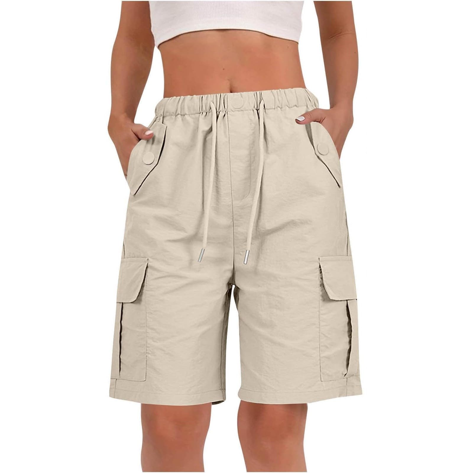 Generico Pantaloni da Lavoro Donna Multitasche Bermuda Estivi Cargo Pantaloncini Vita Elastica Leggeri Shorts Escursionismo Casual Esterno Pantaloni Corti per Viaggi Escursioni con 4 Tasche