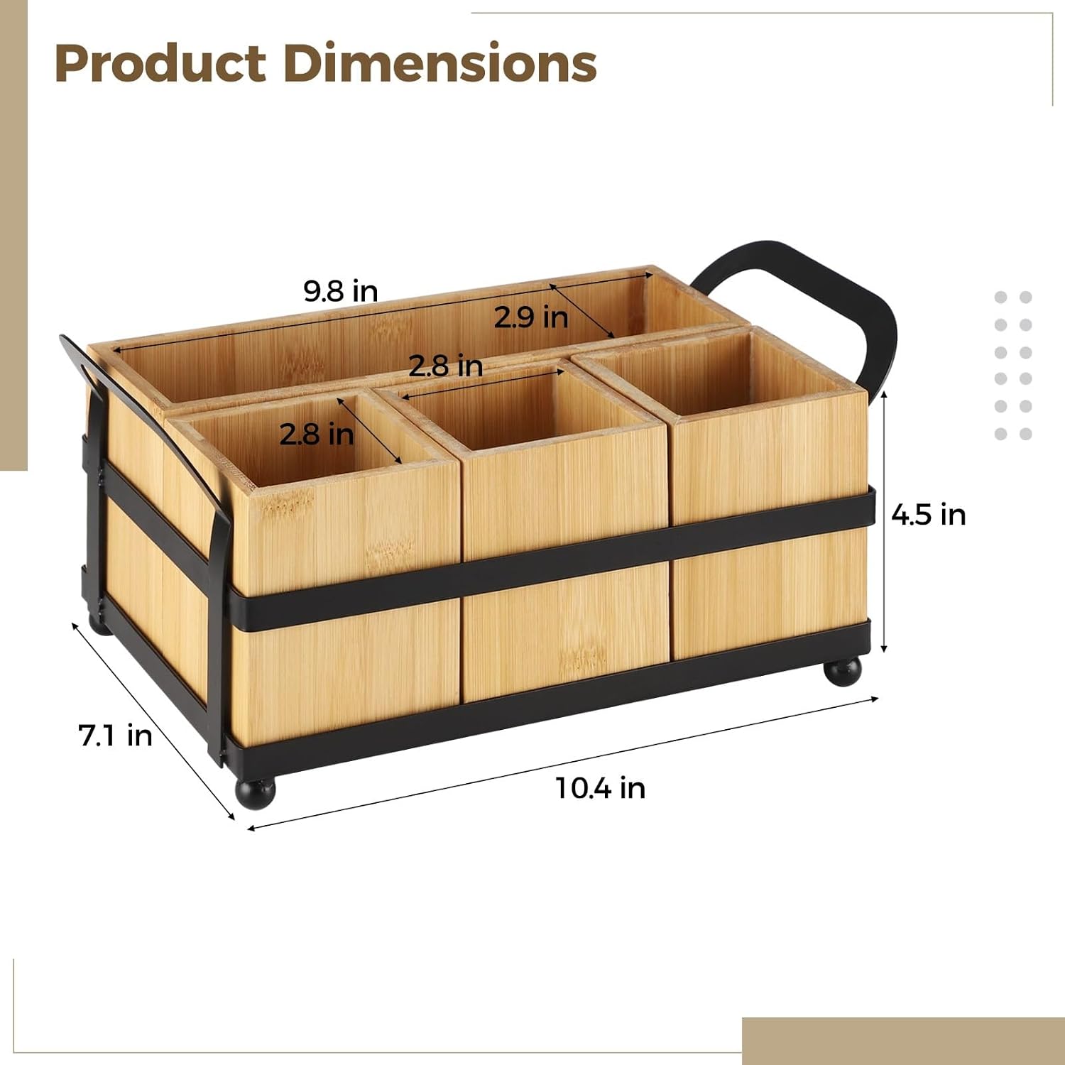 Countertop Silverware Organizer, Wooden Kitchen Utensil Caddy for Party with 4 Removable Compartments, Flatware Holder for Forks, Spoons, Knives, Plates, Napkins