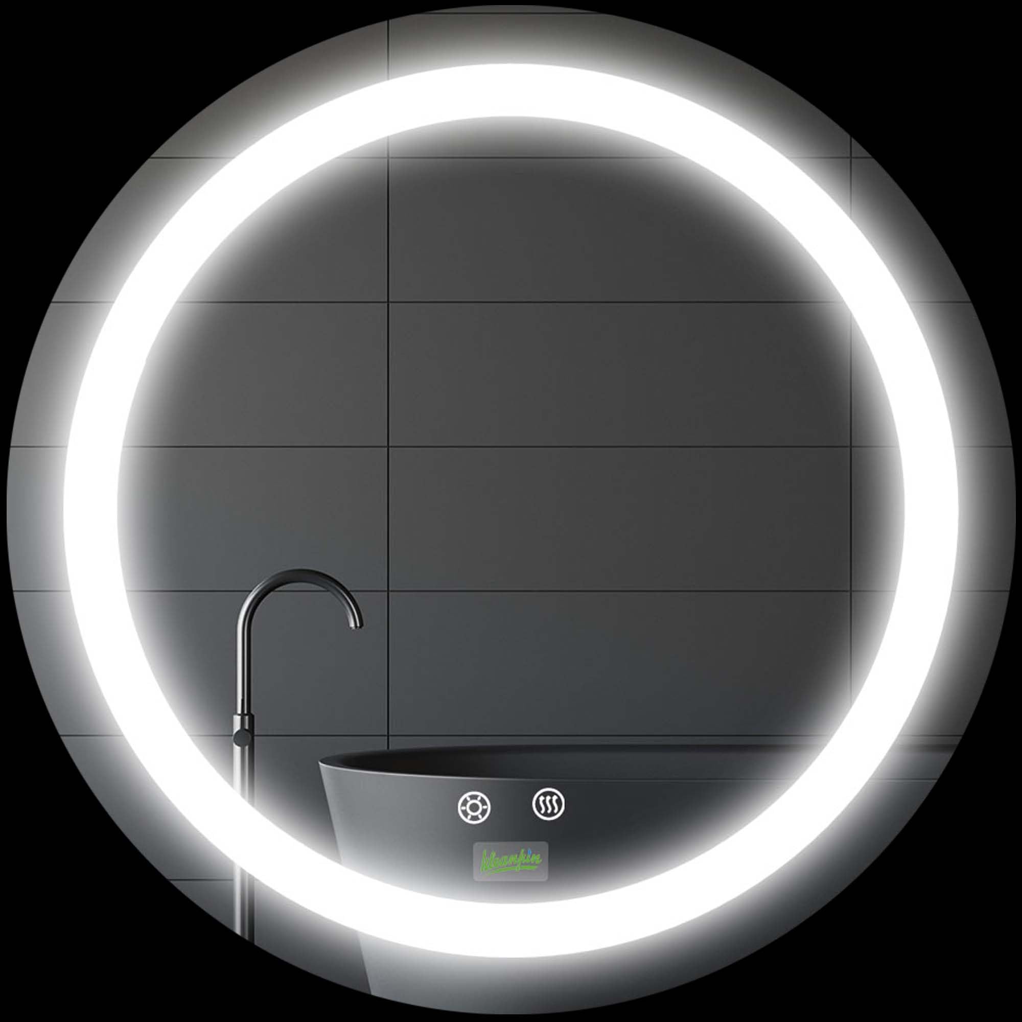 kleankin Espejo de Baño con Luz LED Ø50x4,6 cm Espejo Redondo de Pared con Interruptor Táctil 3 Luces Ajustables Función de Memoria y Antivaho Marco de Aluminio Plata