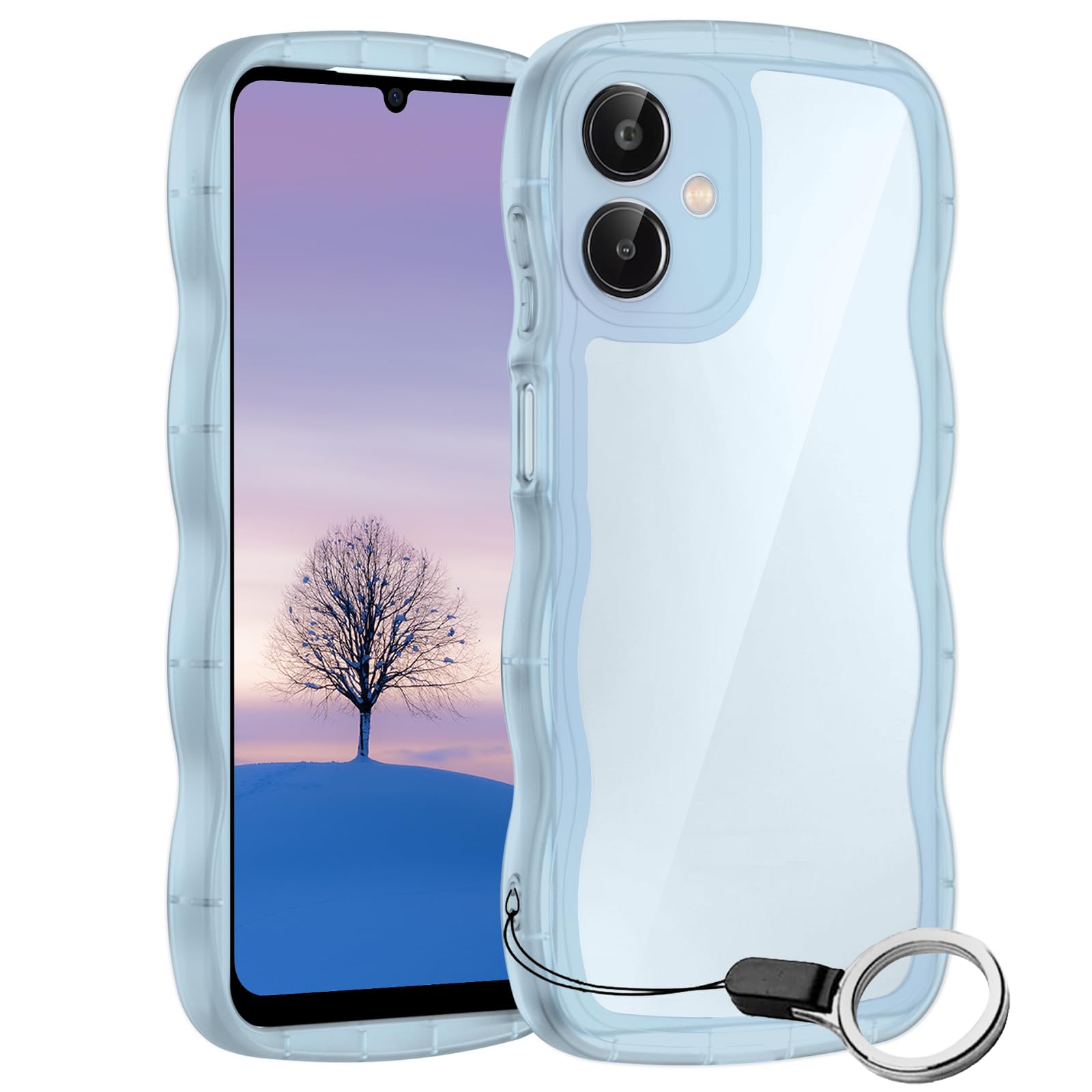Galaxy A25 5G ケース クリアブルー ウェーブ SC-53F SCG33 TPU波状のバンパー 半透明 スマホケース かわいい うねうね ギャラクシーa25 SC-53F SCG33 ウェーブ デザイン 可愛い 韓国 女性用 薄型 人気 おしゃれ 耐衝撃 ストラップホール付き(ブルー)