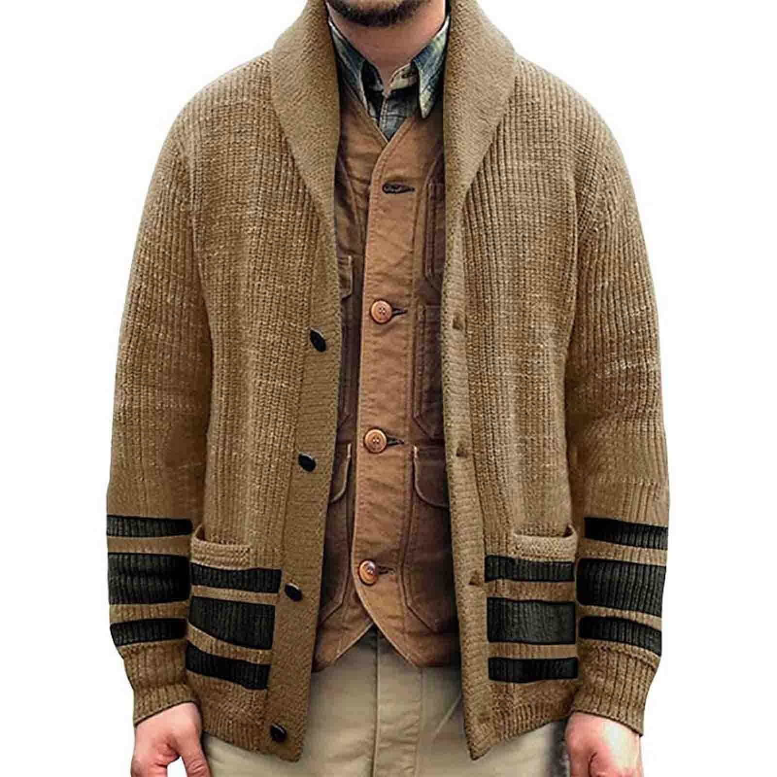 Cárdigan De Invierno para Hombre, Chaqueta Punto Botones Hombre Color Sólido Botones Moda Jersey Solapa Chaqueta Cálida Informal Cómodo Elegante Outwear Top Suéter Otoño Invierno