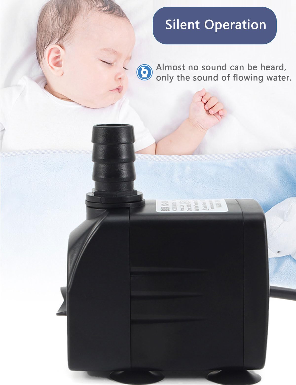 KINGYEENUO Aquarium Pump, Water Pump, Pond Pump, Submersible Pump 25W, 400GPH(1500L/H), 3 Nozzles, with 8.2ft High Lift - Image 3