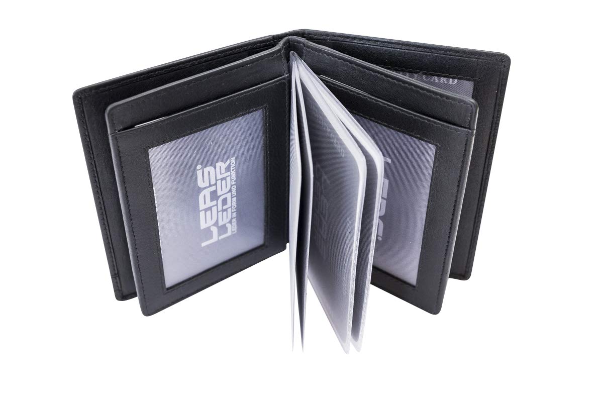 LEAS Etui na dowód osobisty i karty kredytowe/etui wysokiej jakości wykończenie z folią ochronną RFID z prawdziwej skóry, czarna kolekcja kart, czarny, 12,5x9,5x1,5cm, Teczka na dowód osobisty i karty